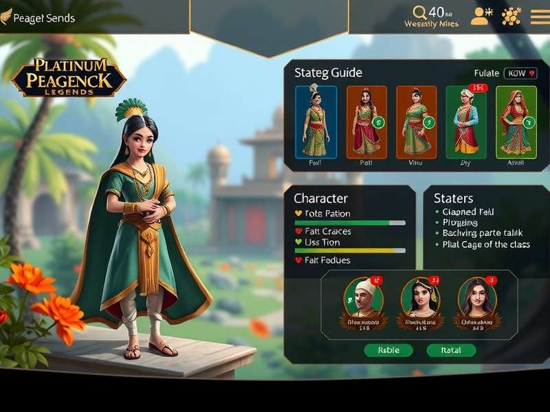 Platinum Peacock Legends strategy guide infographic showing character progression